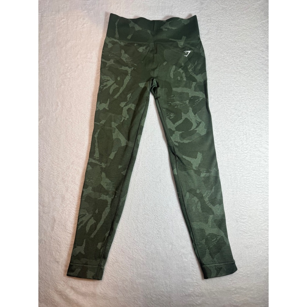 Gymshark Adapt Camo Seamless Leggings Green Camouflage Ruched Medium